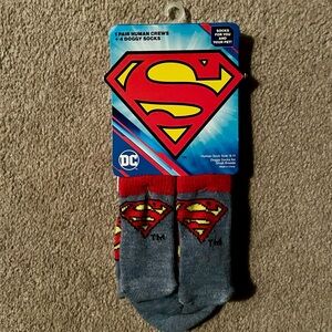 DC SUPERMAN - 1 PAIR ADULT CREWS + 4 DOGGY SOCKS FOR YOU & PET! Great Gifts! 🎁 🐶